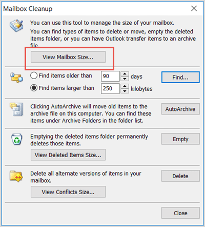 Resize Your Mailbox To Fix Outlook Not Responding Error