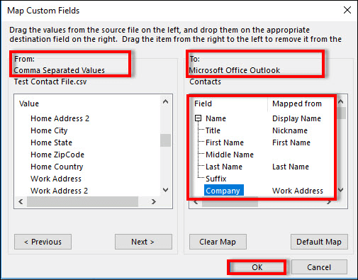 Choose The Map Custom Fields To Export Outlook Contacts