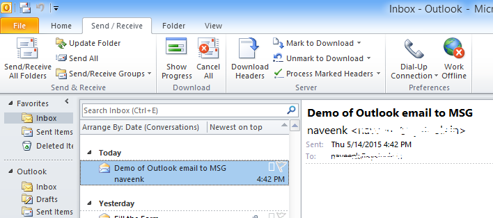Export Outlook Email to .MSG File