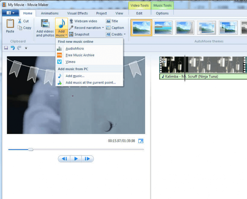 Lägg till musik till videoapp med Windows Movie Maker