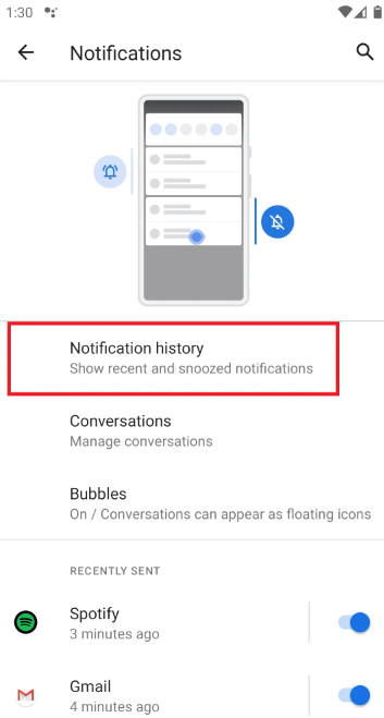 Ativar o histórico de notificações no Android 11