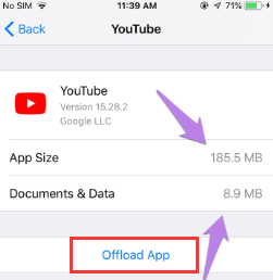 Libere o armazenamento do YouTube iOS