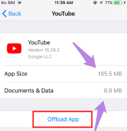 YouTube 스토리지 iOS 확보