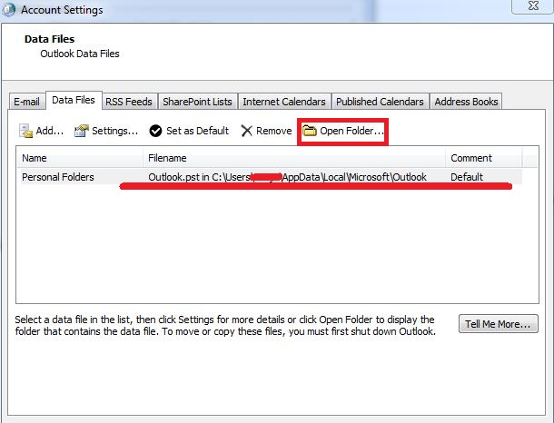 Localize o arquivo PST para recuperar arquivos PST excluídos no Outlook