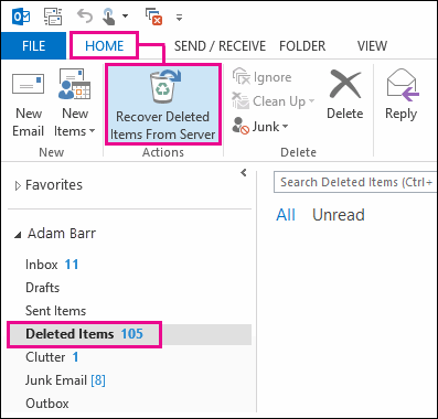 Outlook에서 삭제된 PST 파일을 복구하는 지운 편지함 폴더