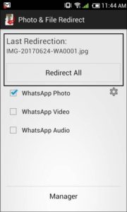 Ändra WhatsApp-lagringsplats genom att trycka på Omdirigera alla