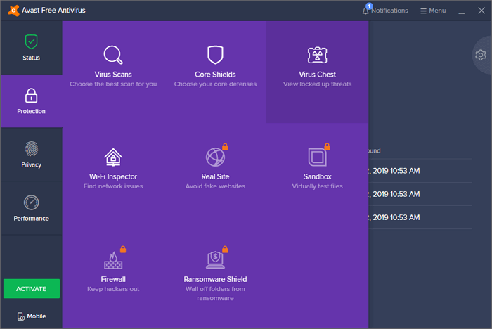 اختر Virus Chest لاستعادة الملفات المحذوفة بواسطة Avast Antivirus