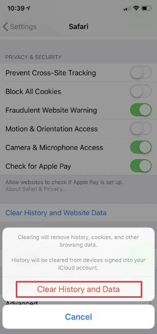 Deleting Cookies on iPod Touch through Safari