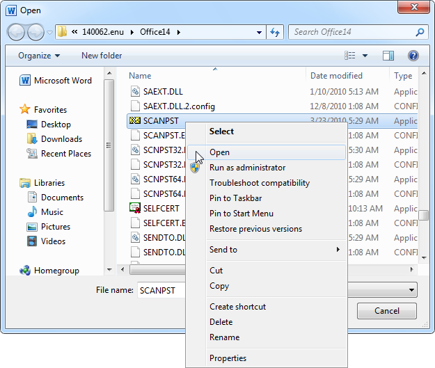 Open the Scanpst.exe Using the Inbox Repair Tool