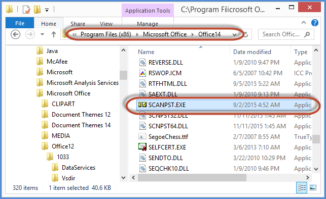Starta SCANPST för att återställa raderade PST-filer i Outlook