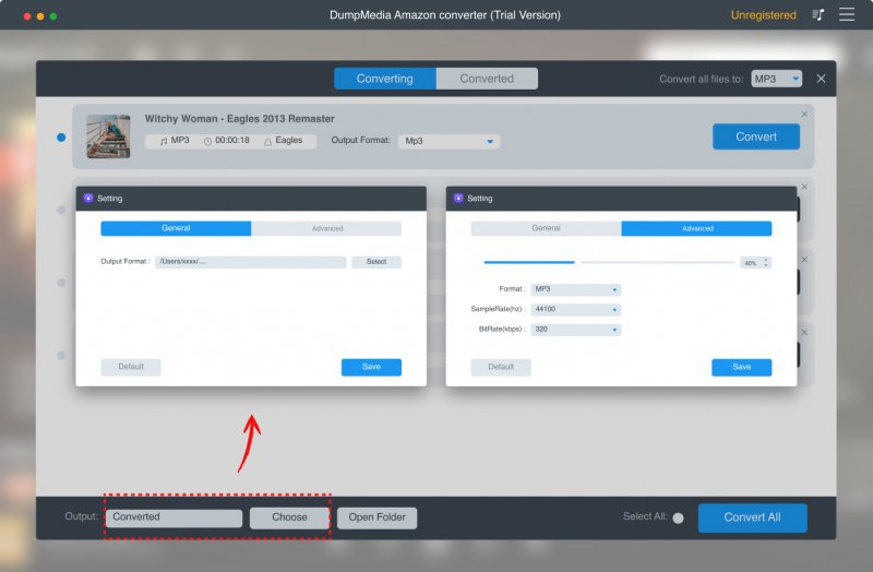 Melhor Amazon Music Downloader: DumpMedia Amazon Music Converter - Configurações de saída