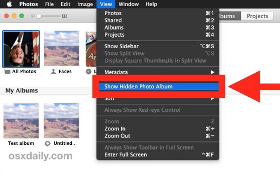 Visa dolda fotoalbum på Mac