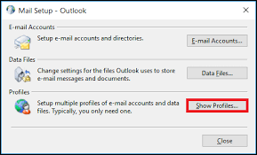 Outlook 데이터 파일이 아닌 경우 오류를 해결하려면 프로필 표시 버튼을 클릭하십시오.