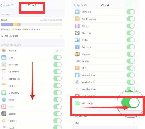 Logga ut och tillbaka på ditt iCloud-konto för att fixa WhatsApp-säkerhetskopiering har fastnat på 0%