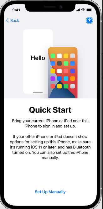 Use o Quick Start para transferir dados para um novo iPhone