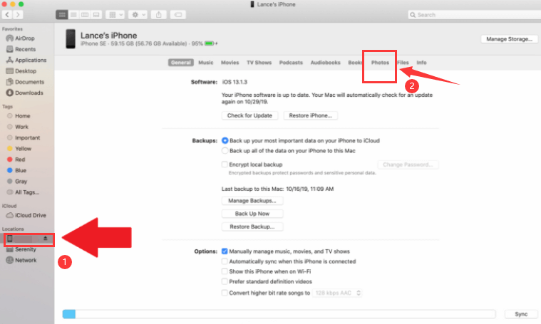 iPad에서 사진을 삭제할 수 없을 때 iPad를 iTunes 또는 Finder에 동기화