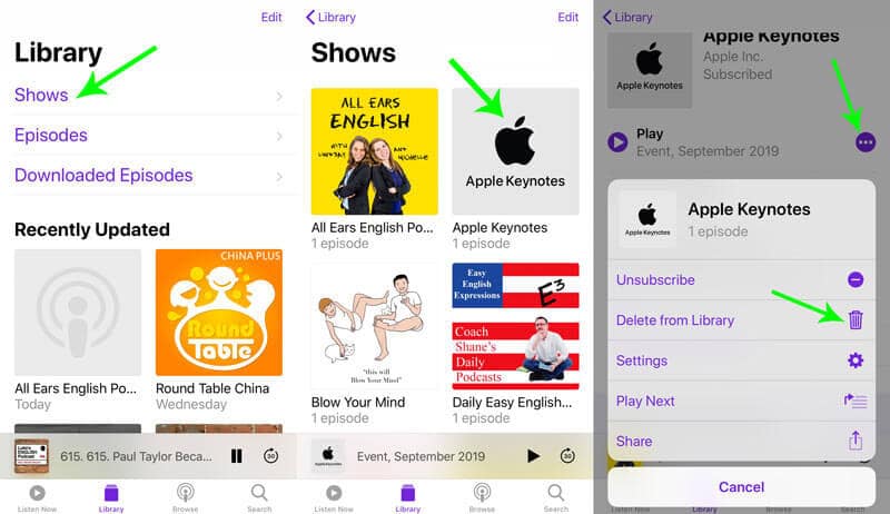 Delete All Episodes of A Show in Podcasts from iPhone