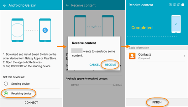 Transferir contatos de Samsung para Samsung através do aplicativo Smart Switch