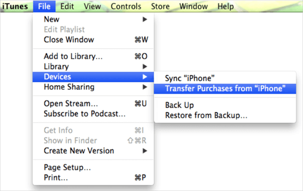 Transferir compras para o iTunes