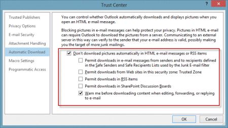 Förhindra din MS Outlook från att ladda ner externt innehåll