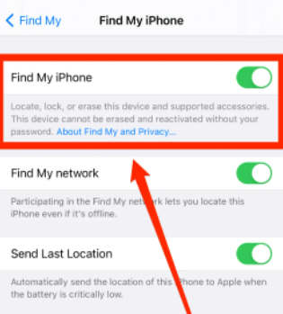 Desligue o Find My iPhone para apagar todo o conteúdo e configurações que não funcionam