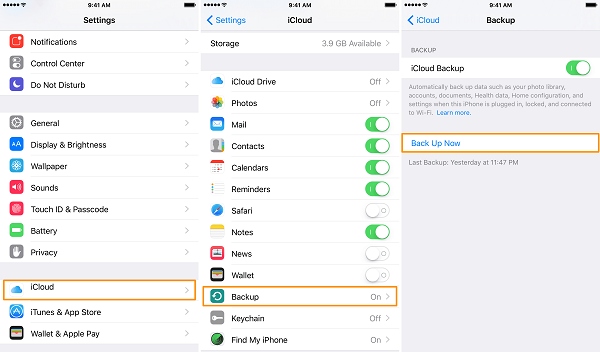 Ativar o backup do Icloud