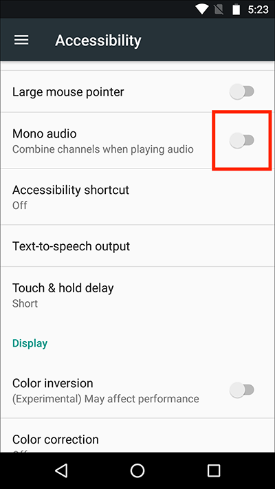 Slå på alternativet Mono Audio för att fixa min volym fortsätter att sjunka av sig själv Android