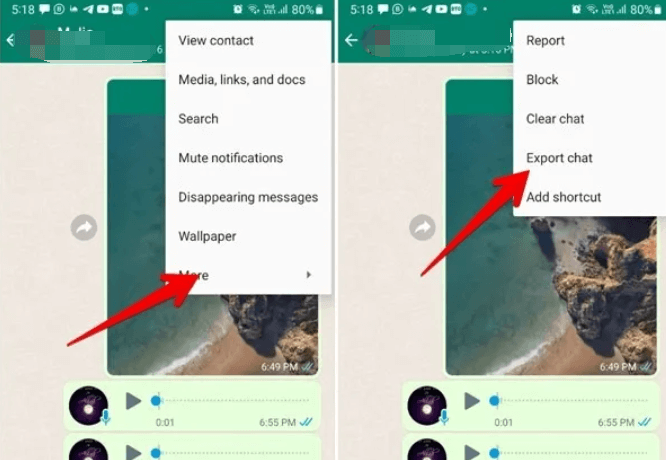 Exportera chatthistorik för att återställa raderade dokument från WhatsApp
