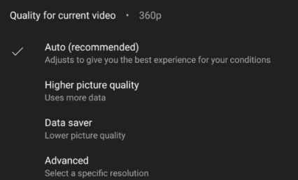 인터넷 속도에 맞게 비디오 품질 변경