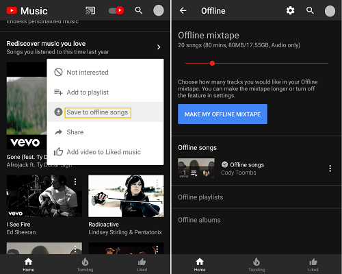 Adicionar música à mixtape offline no dispositivo Android