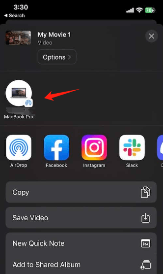 Airdrop iMovie do iPhone para Mac