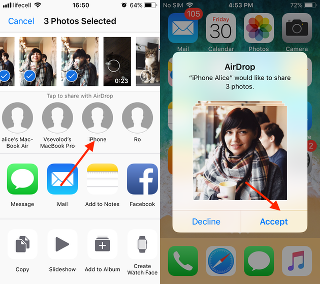 Transferir fotos de um telefone para outro (iPhone para iPhone) usando o AirDrop