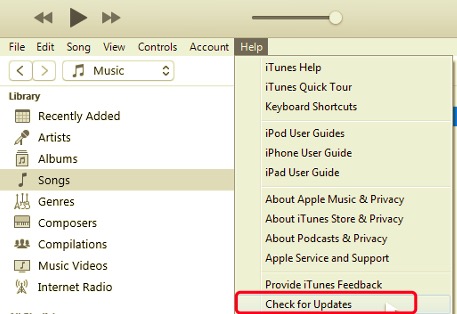 Sök efter uppdateringar för att reparera iTunes-drivrutinen som inte är installerad på Windows