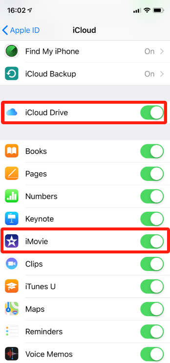 Habilite o iCloud Sync para iMovie no iPhone