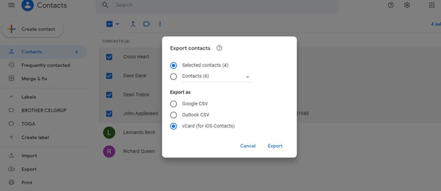 Export Google Contacts