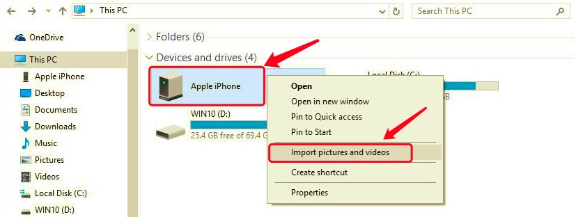 Windows 10에서 파일 탐색기를 사용하여 iPhone에서 PC로 비디오 전송