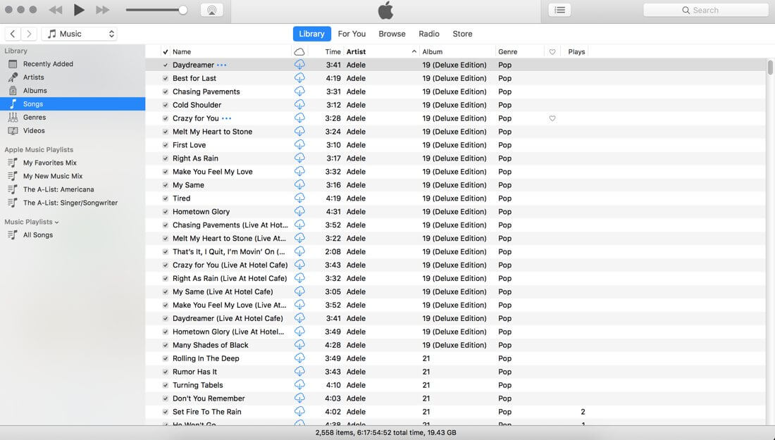 Mueve canciones en iTunes Store