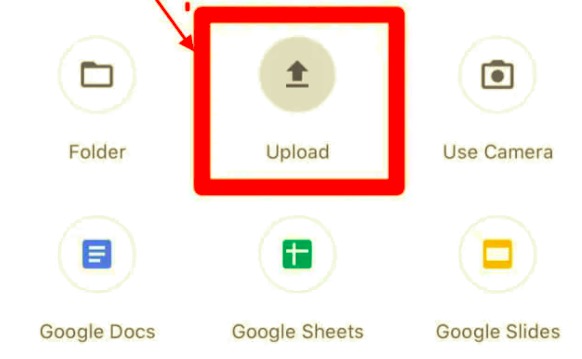 Tap Upload on Google Drive to Transfer Photos from iPhone to PC without iTunes