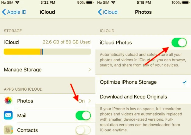 iCloud 사진을 켜서 iPhone에서 Mac으로 비디오 전송