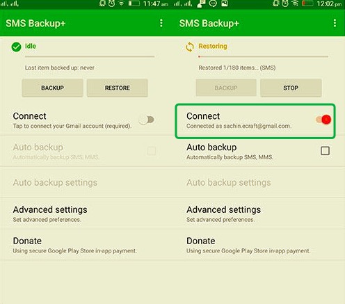 Överför meddelanden från Android till Android med SMS Backup+