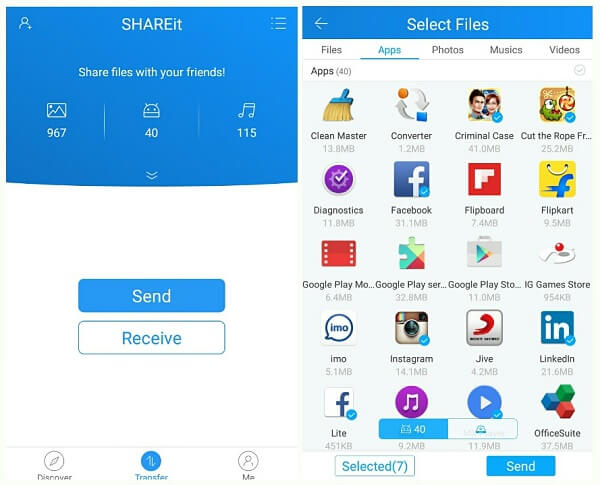 Transferir dados de Samsung para Samsung via Shareit