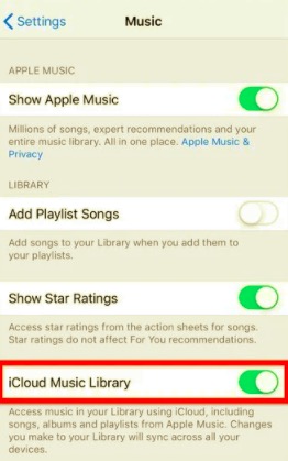 Verifique se a biblioteca de música do iCloud está ativada para sincronizar músicas com meu iPhone