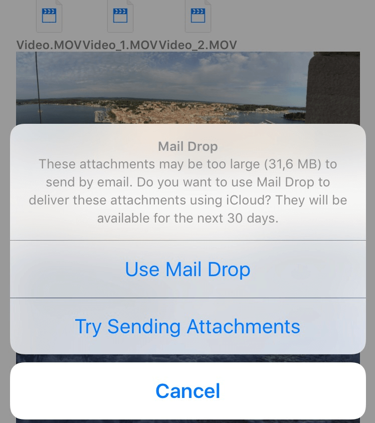 Usando o Mail Drop para enviar vídeos grandes do iPhone