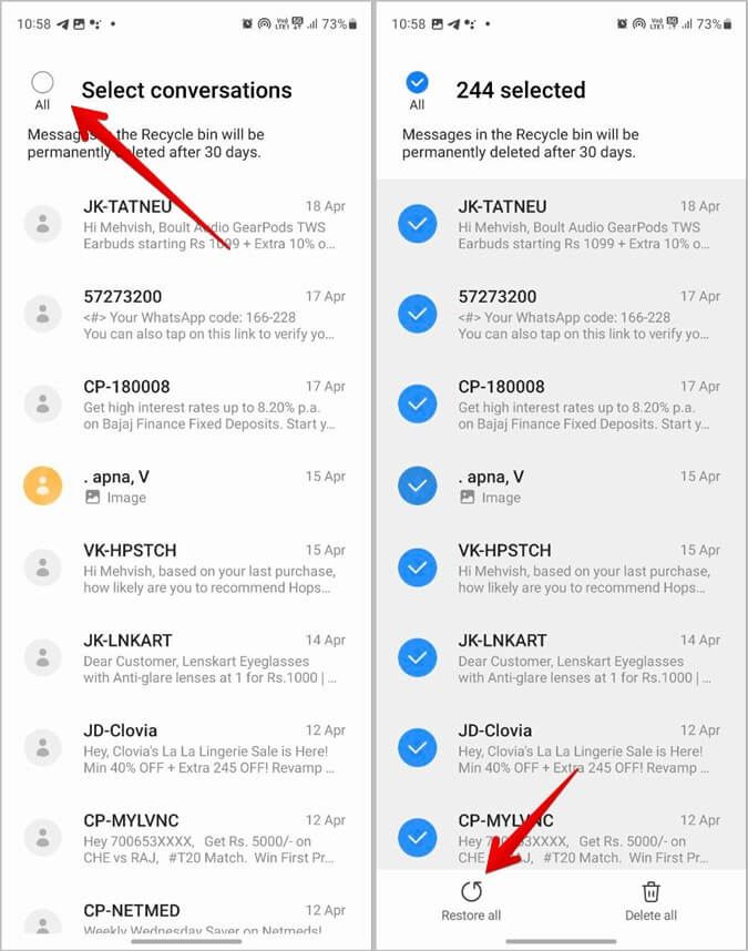 최근 삭제된 메시지 폴더를 사용하여 삼성에서 삭제된 문자 메시지 검색
