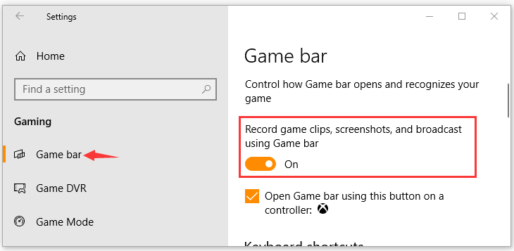 Aktivera Xbox Game Bar för att åtgärda problemet som inte fungerar
