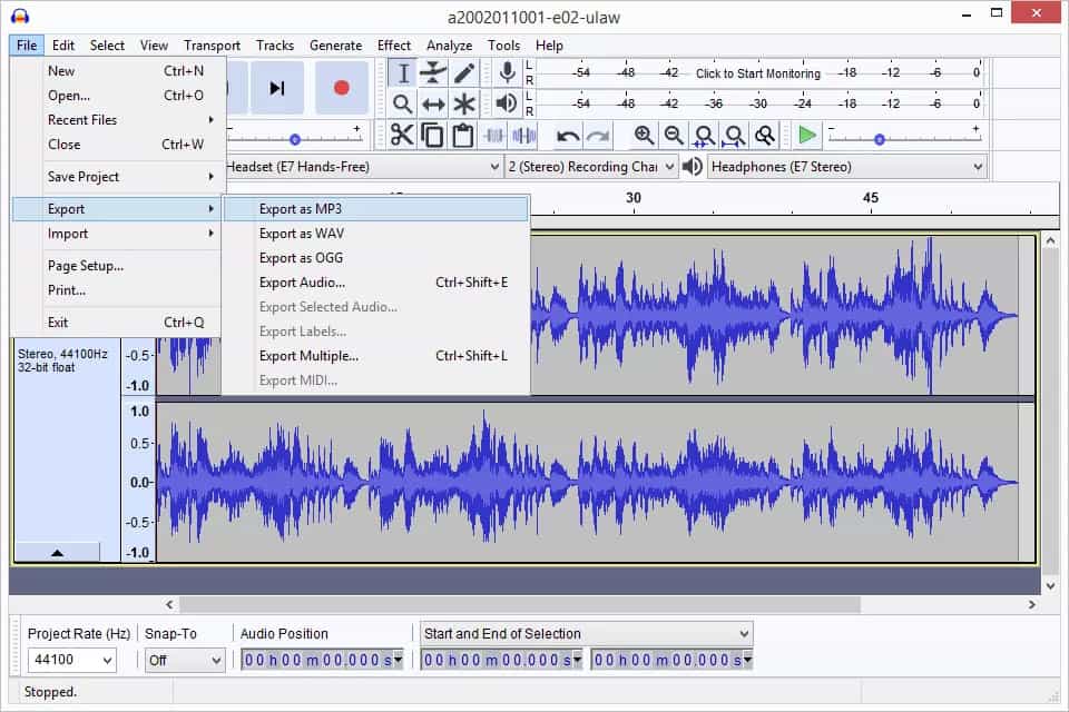 Audacity Export to MP3