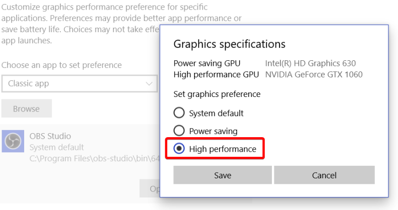 Solve “OBS Game Capture Black Screen” - Change GPU Selection