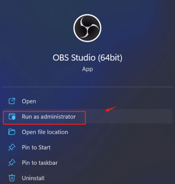 Execute OBS in Administrative Mode