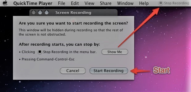 Stop QuickTime Screen Recording