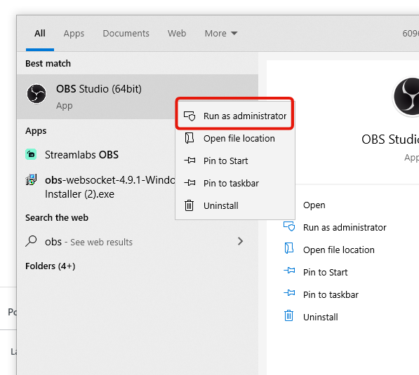 Run OBS Studio As An Administrator